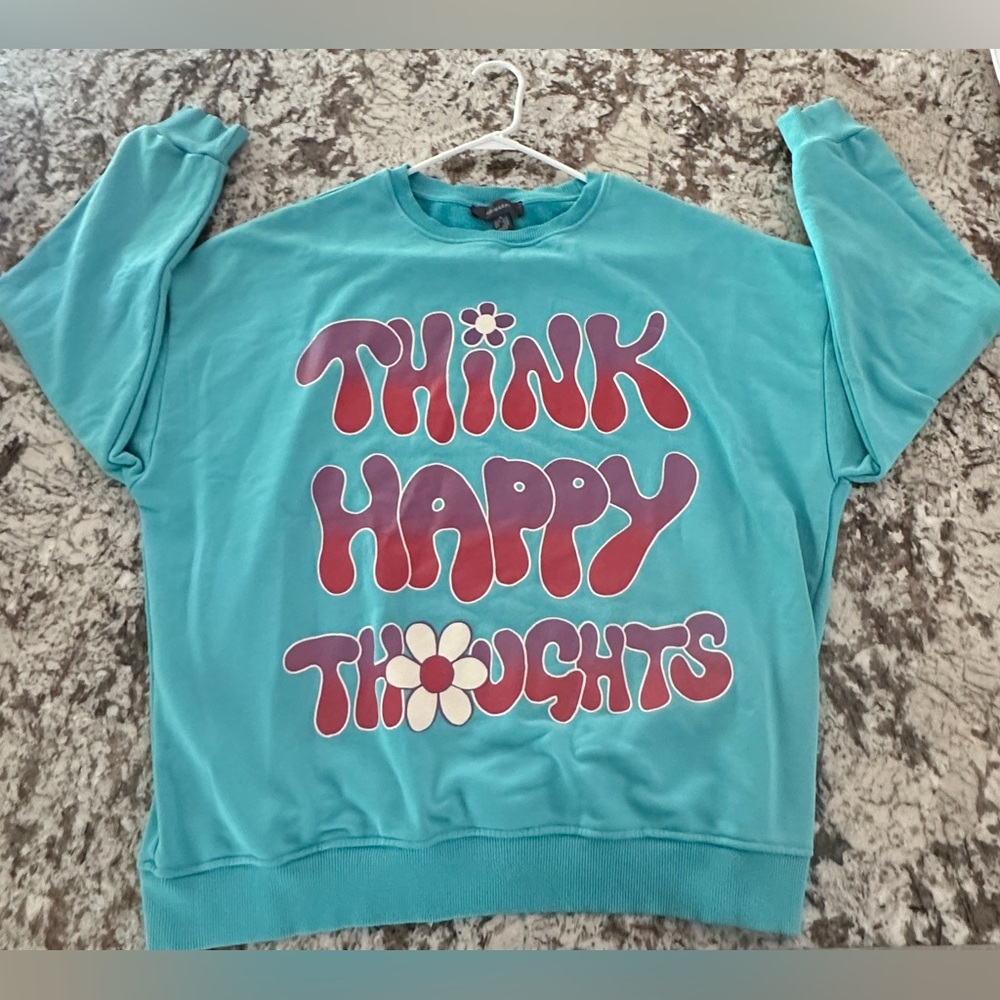 “Think happy thoughts” blue crewneck, Primark, size M